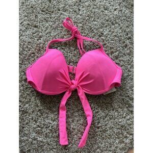 Wet-Seal Womens Barbie PInk Padded Wired Swim Top Beach Size Medium Tie Neck